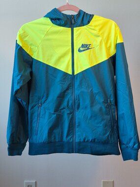 Nike Jacket Boys L Blue Volt Windrunner Hooded Loose Fit Zip